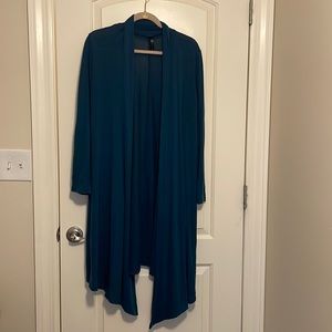 Asymmetrical teal duster cardigan